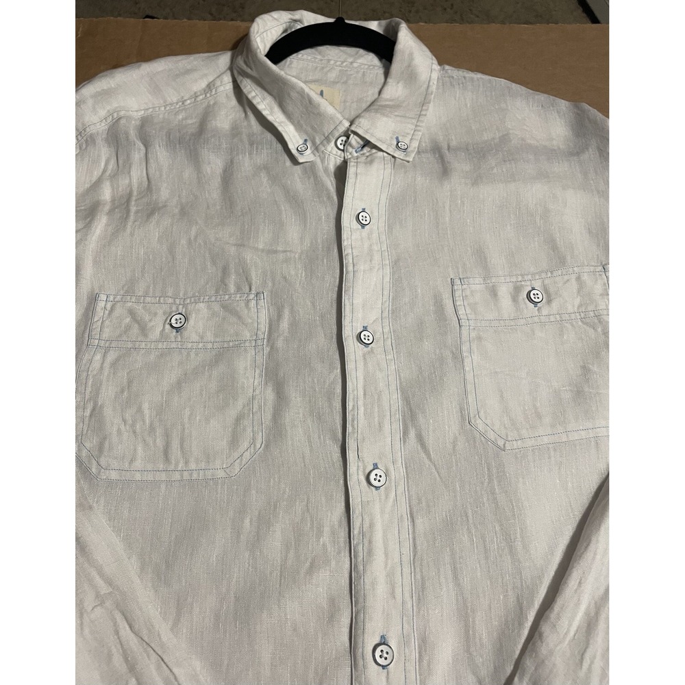 Johnnie-O Shirt Mens XL Linen White Hanging Out Button Down Casual - Picture 2 of 8